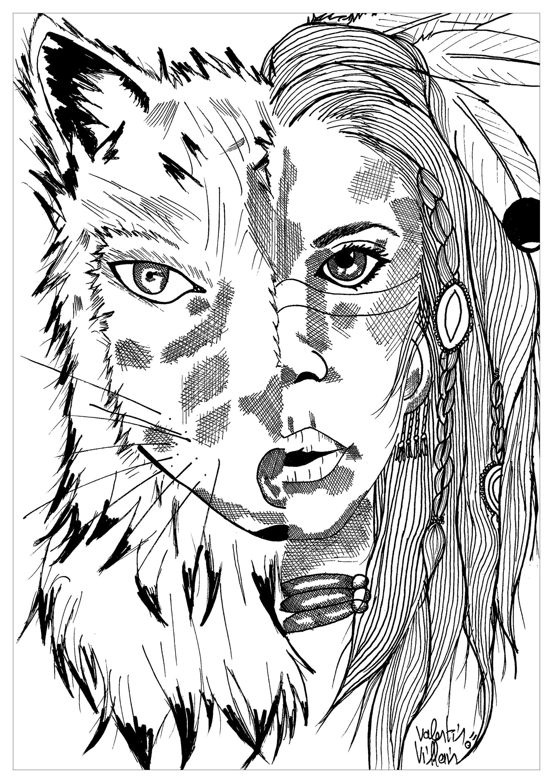 Indian Coloring Pages For Adults
 Indian wolf Native American Adult Coloring Pages