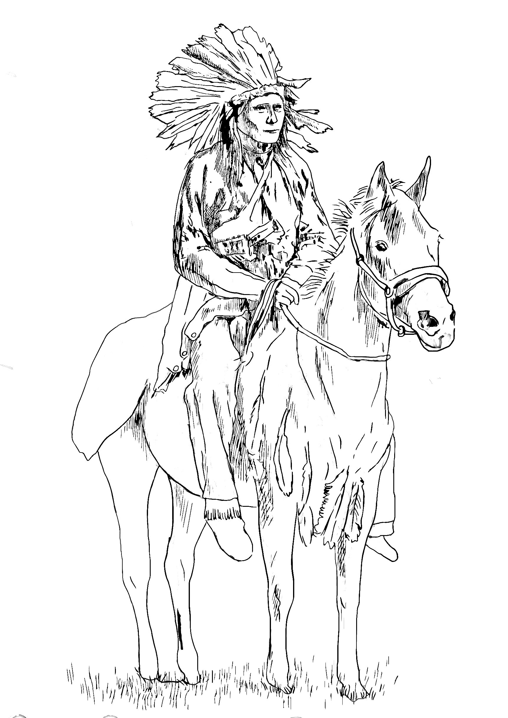 Indian Coloring Pages For Adults
 Native american on his horse Native American Adult