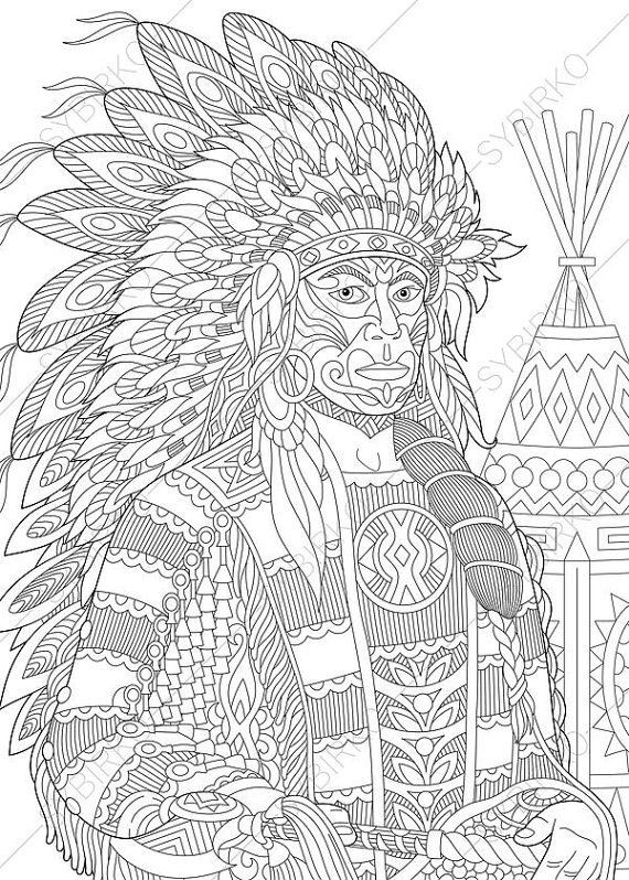 Indian Coloring Pages For Adults
 Coloring pages for adults Native American Indian Chief