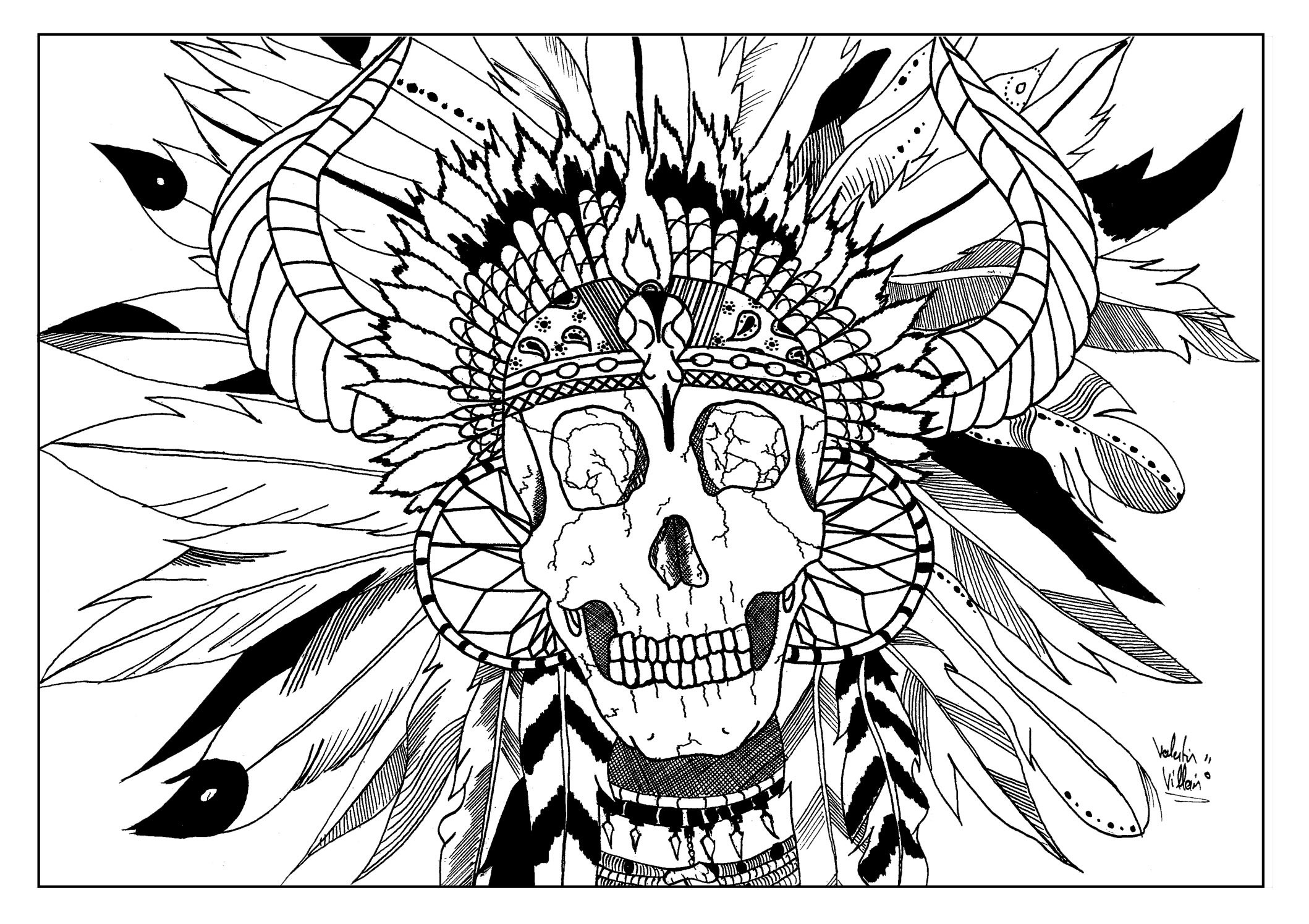 Indian Coloring Pages For Adults
 Skull indian Native American Adult Coloring Pages