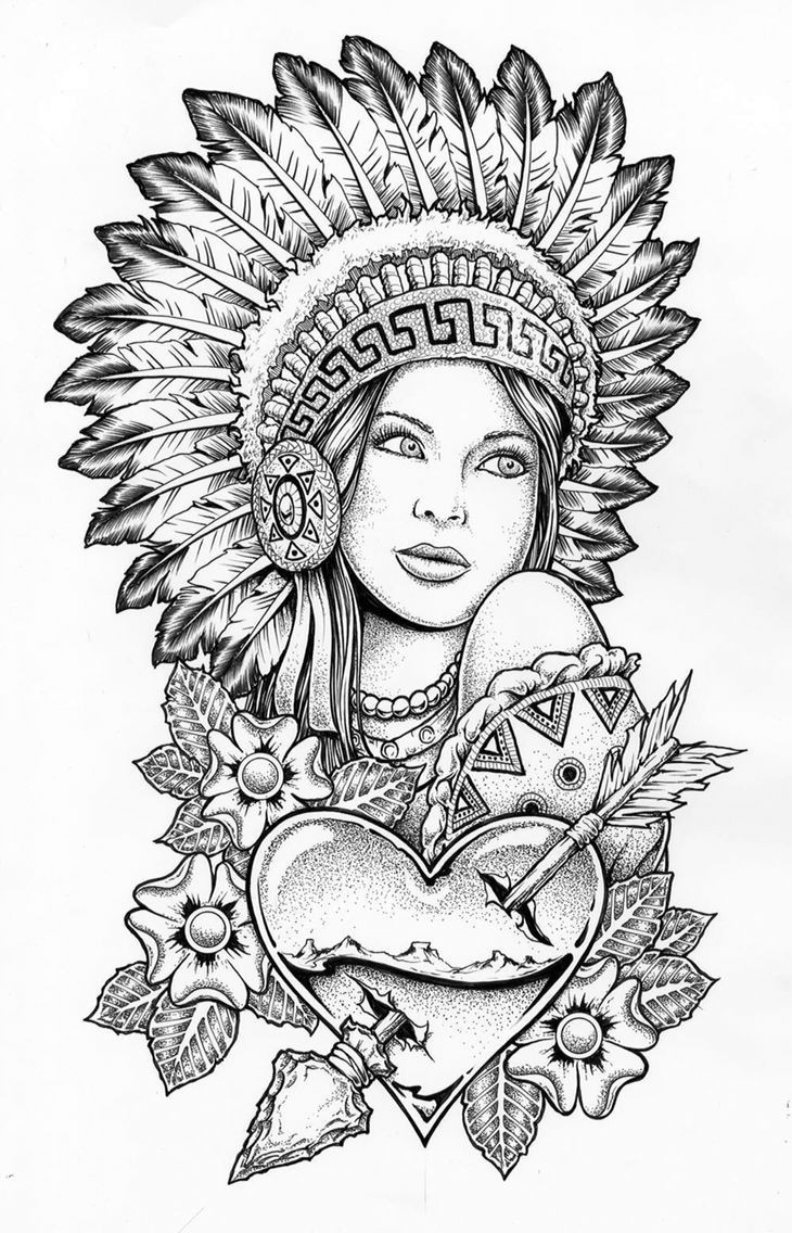 Indian Coloring Pages For Adults
 Indian woman with conflict bonnet on coloringbooks