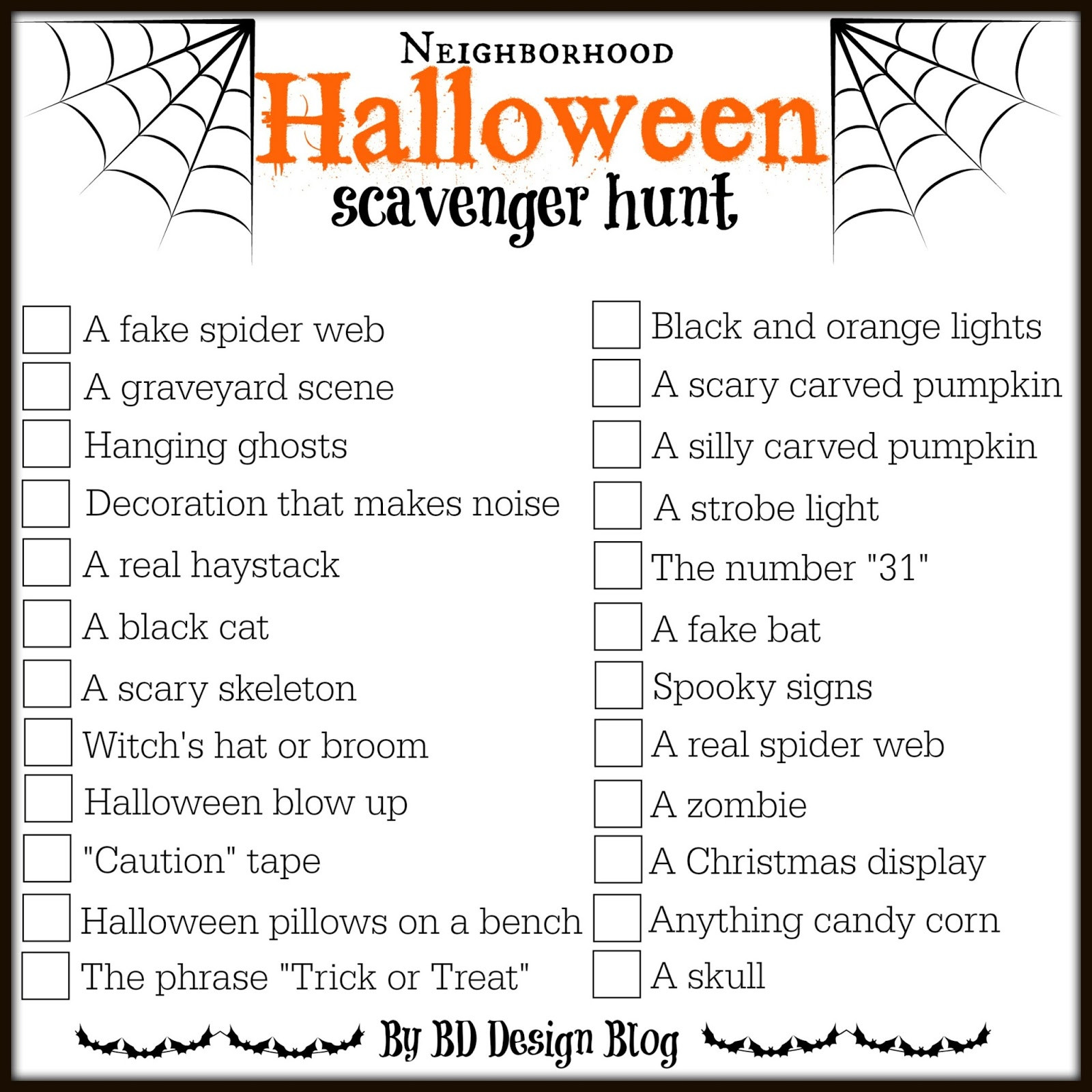 Indoor Halloween Scavenger Hunt Clues
 Neighborhood Halloween Scavenger Hunt Painted Confetti