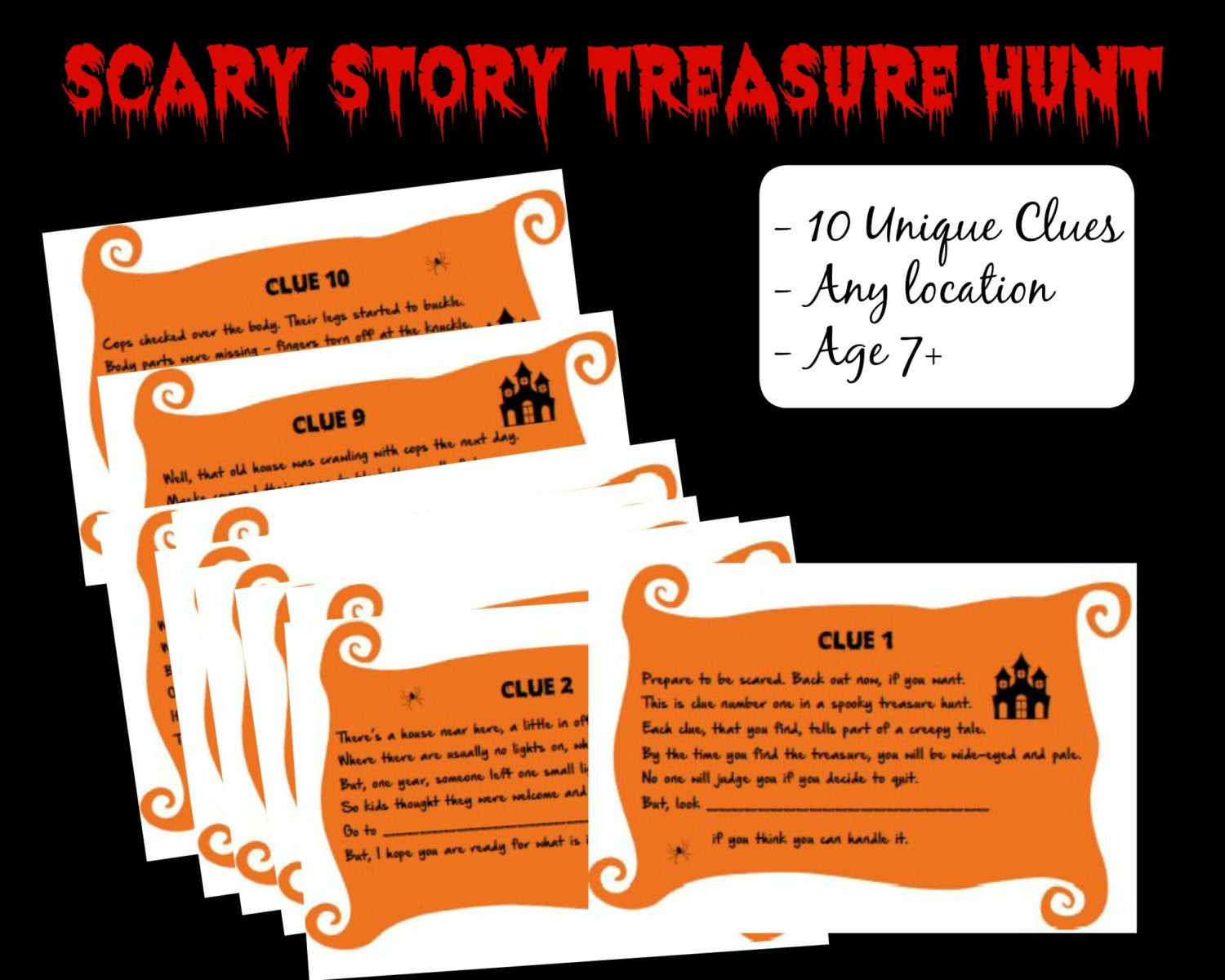 Indoor Halloween Scavenger Hunt Clues
 Scary Halloween Treasure Hunt Game