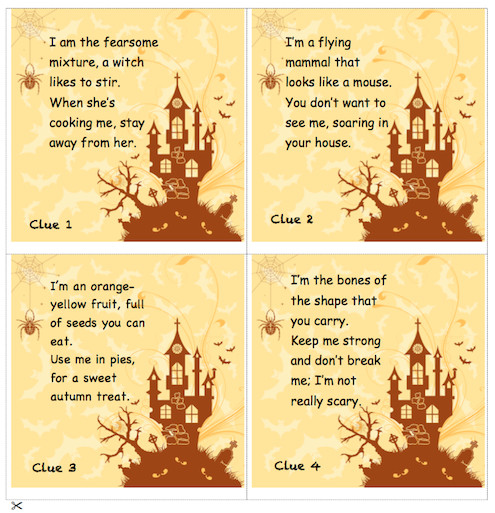 Indoor Halloween Scavenger Hunt Clues
 Halloween Scavenger Hunt nicely formatted and ready to print