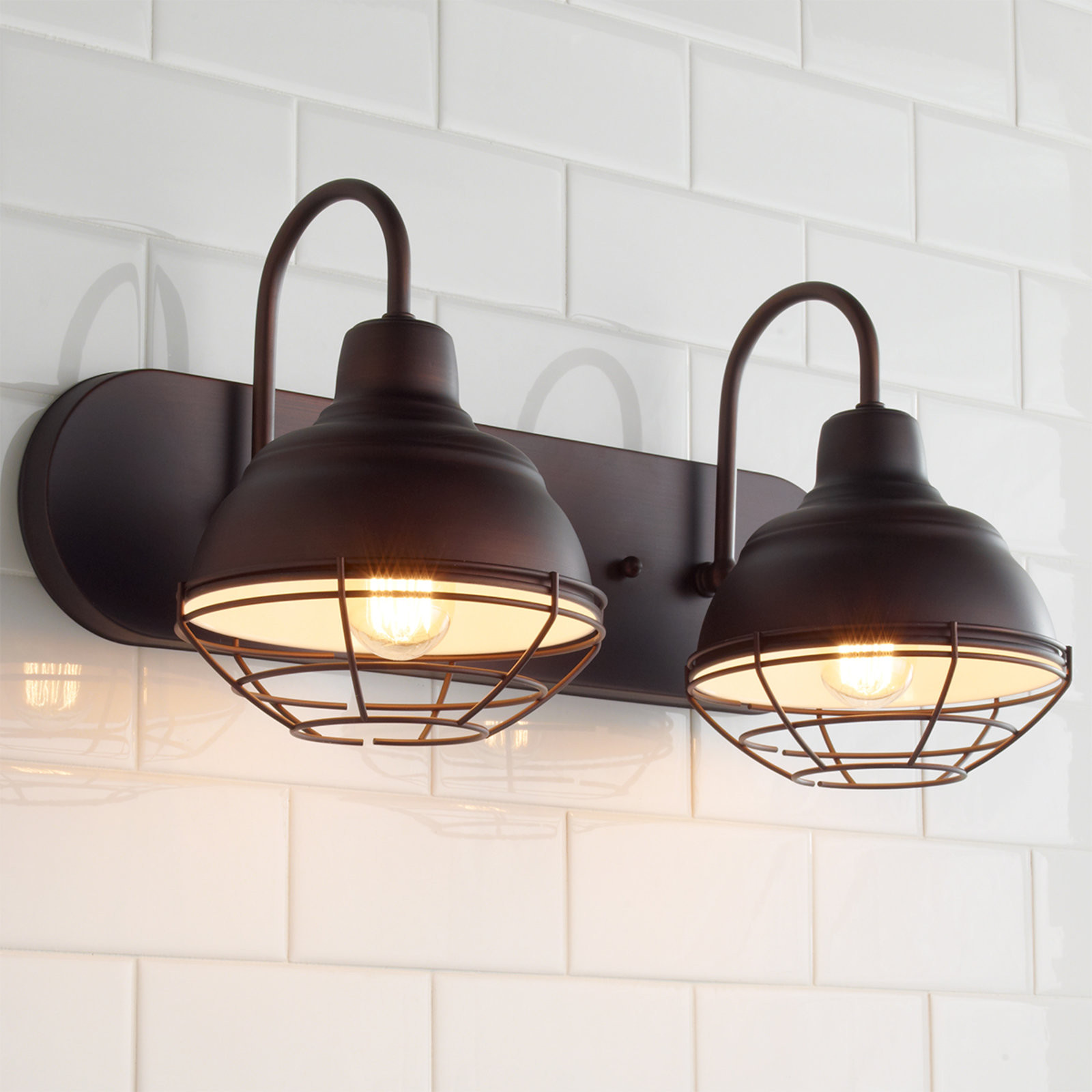 Industrial Bathroom Lighting
 Industrial Cage 2 Light Vanity Light Shades of Light