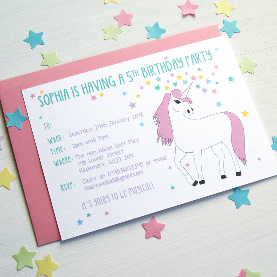 Invitation Birthday Party
 unicorn personalised birthday party invitations by