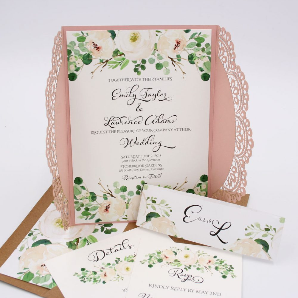 Invitations For Wedding
 Greenery Garden Blooms Emma Laser Cut Wedding Invitation