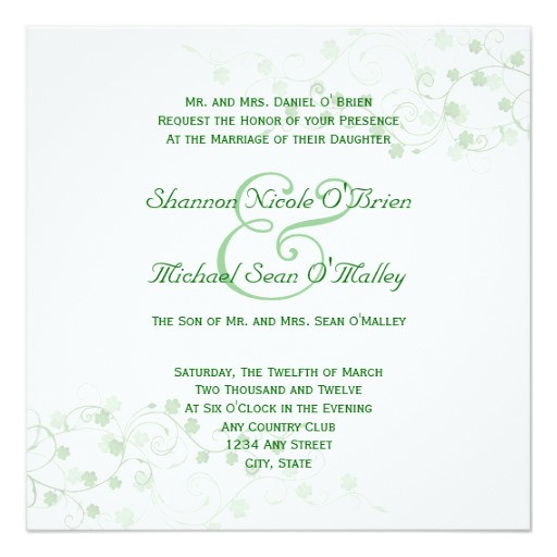 Irish Wedding Invitations
 Delicate Clover Irish Wedding Invitation Multiculturally Wed