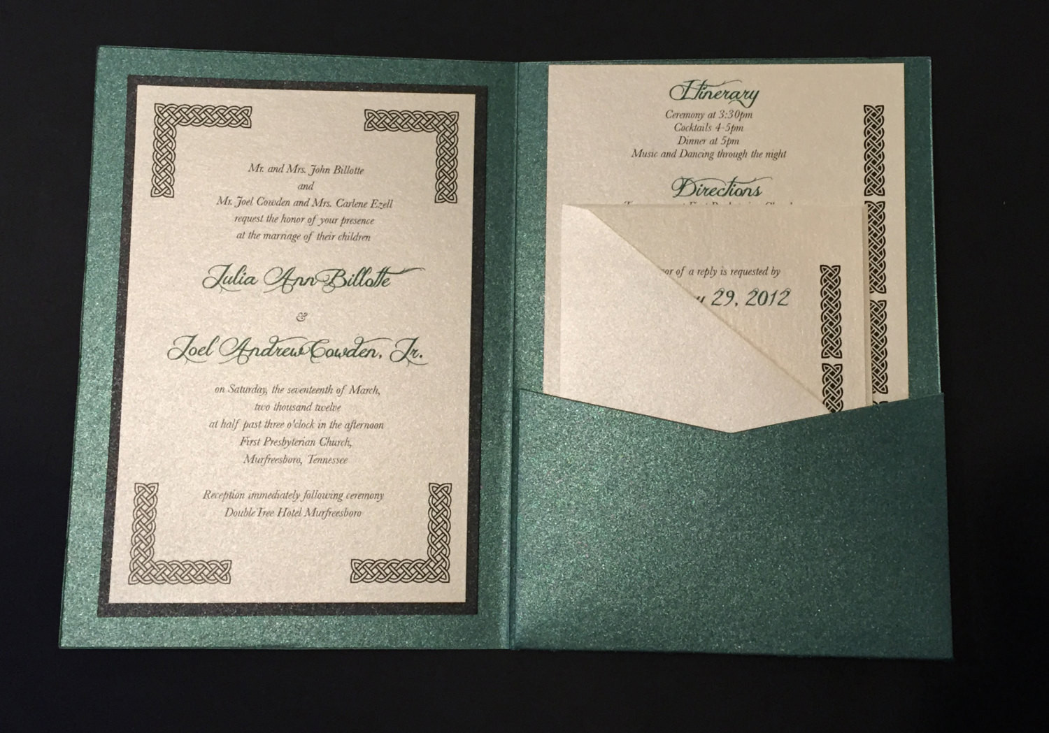 Irish Wedding Invitations
 Irish Green Celtic Wedding Invitation A7 Pocket Folded