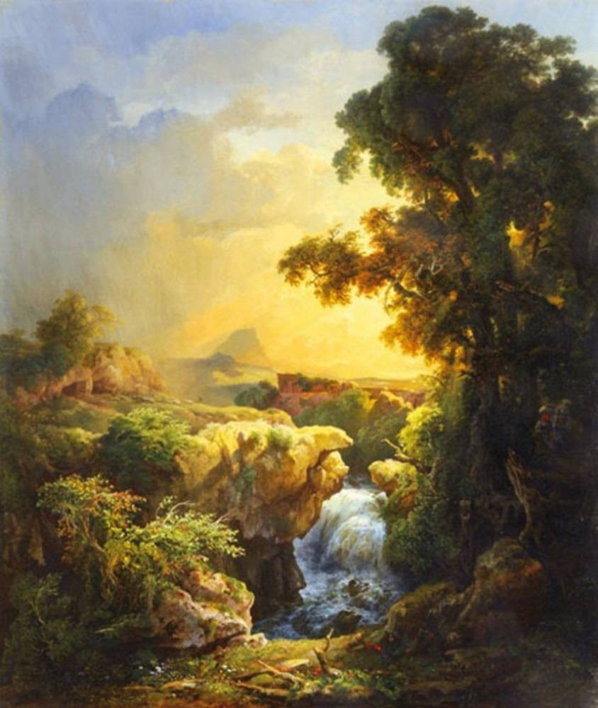 Italian Landscape Painting
 Painting Picture Italian landscape with waterfall