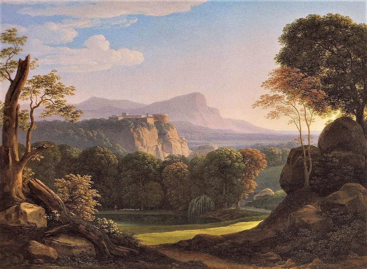 Italian Landscape Painting
 Italian Landscape with a Castle at Bergrucken Painting