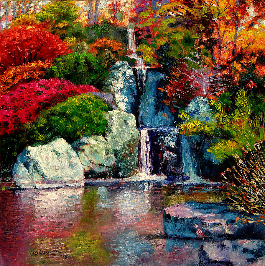 Japan Landscape Paintings
 Japanese Waterfall Painting by John Lautermilch