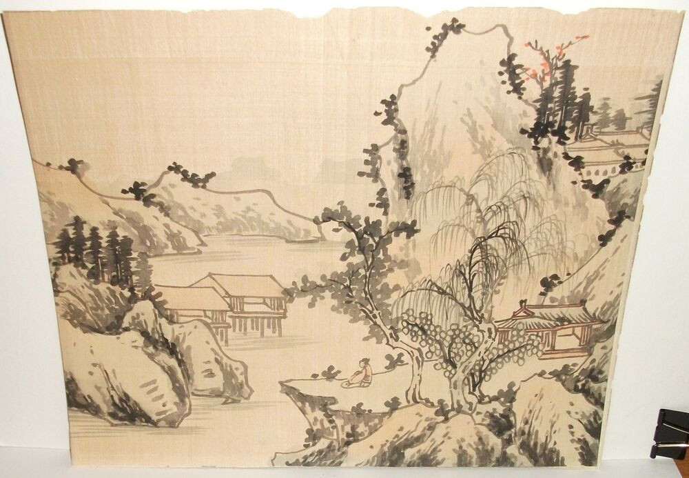 Japan Landscape Paintings
 OLD JAPANESE LANDSCAPE WATERCOLOR ON SILK UNSIGNED