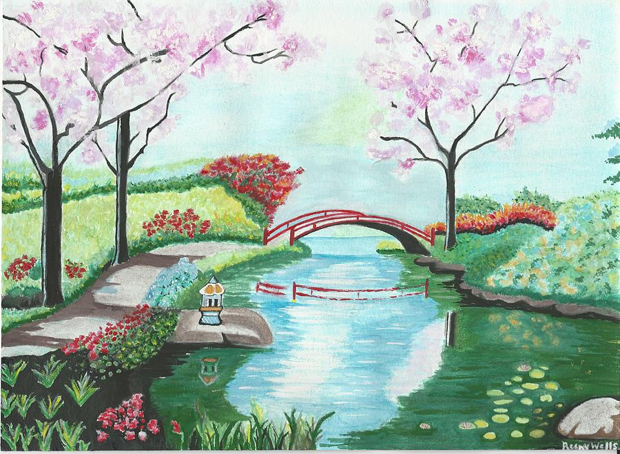 Japan Landscape Paintings
 Japanese Garden Painting by Reeny Wells