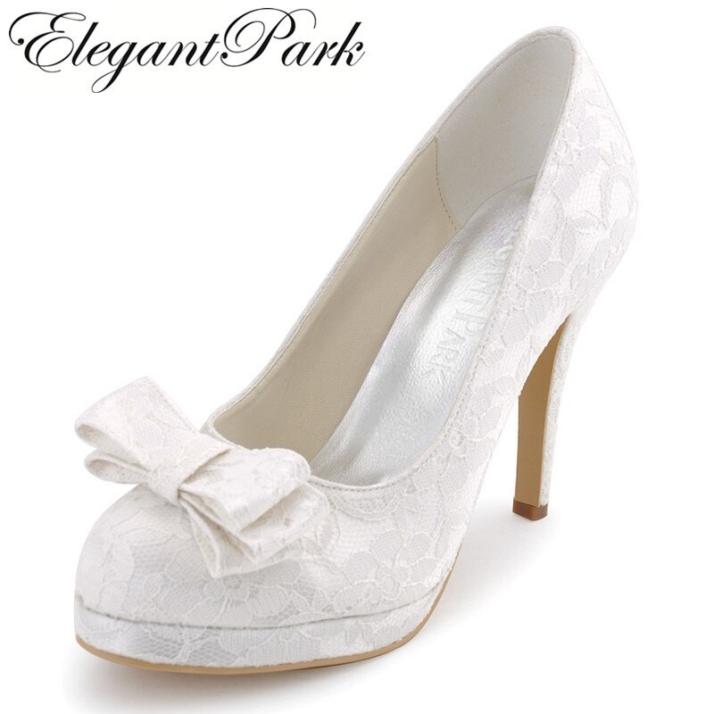 Jcpenney Wedding Shoes
 Women Closed Toe White Ivory High Heel Platform Lace Shoes