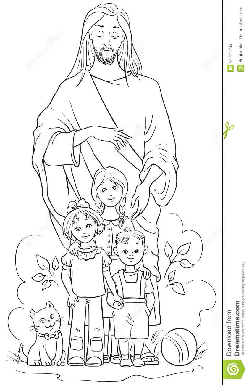 Jesus Children Coloring Page
 Jesus With Children Coloring Page Stock Vector
