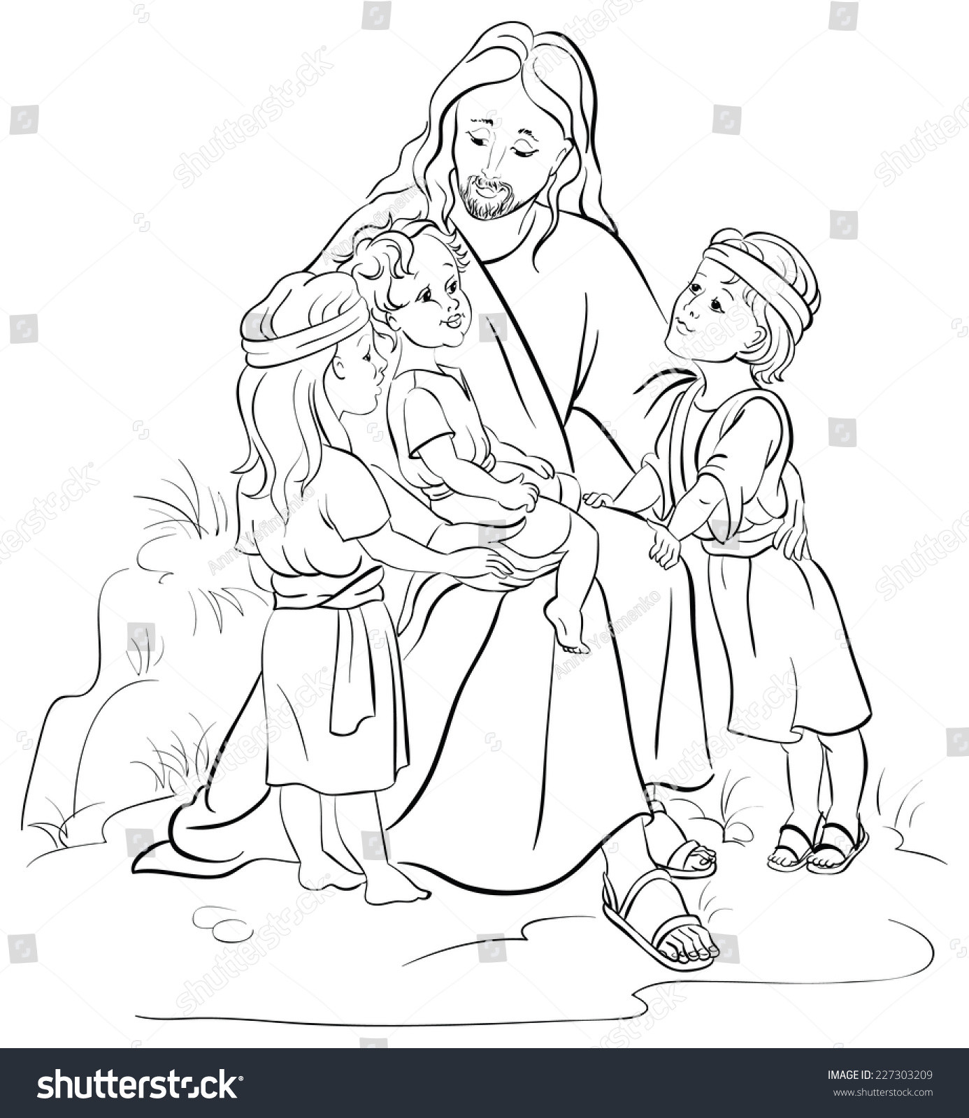 Jesus Children Coloring Page
 Bible Story Jesus Children Coloring Page Stock Vector