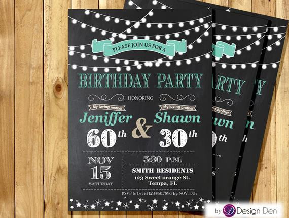 Joint Birthday Party Invitations
 Adult Joint Birthday Invitation String light