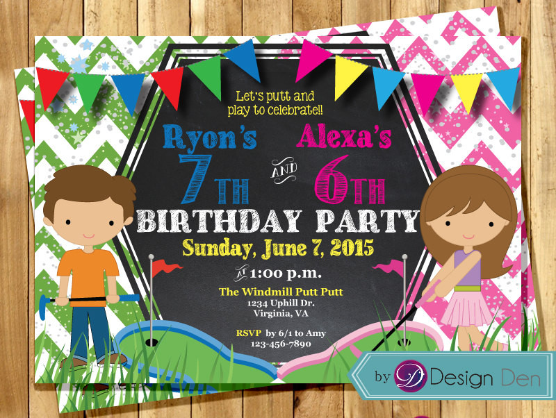 Joint Birthday Party Invitations
 Kids JOINT Mini Golf Birthday party Invitations bined