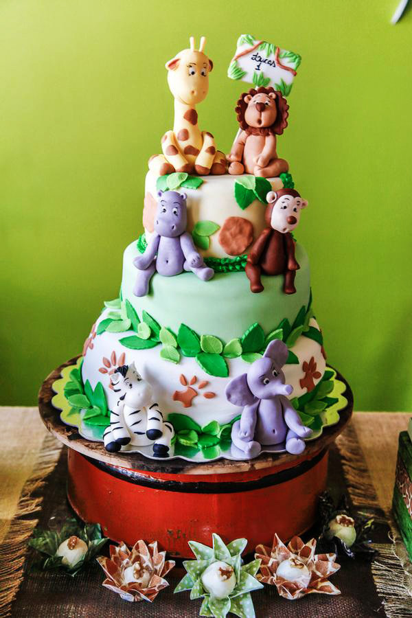 Jungle Birthday Cake
 Incredible Jungle Safari First Birthday & Dessert Table