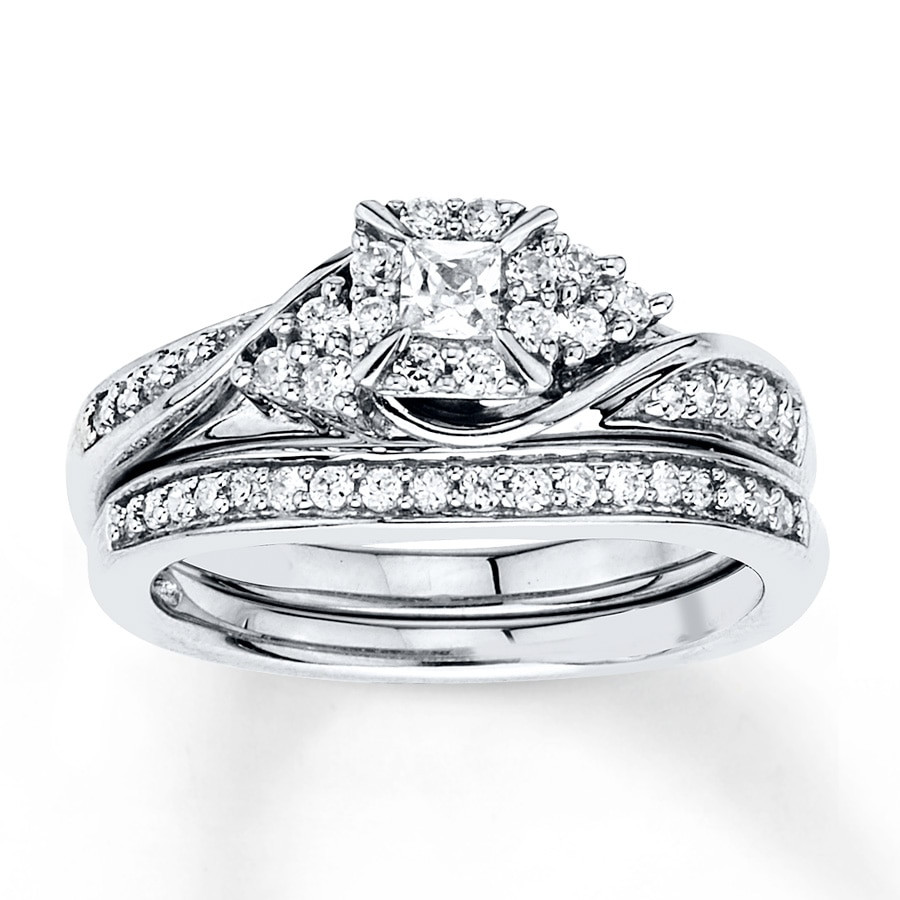 Kay Wedding Rings Sets
 Diamond Bridal Set 3 8 ct tw Princess cut 10K White Gold