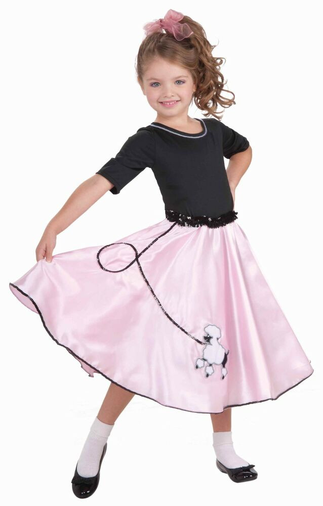 Kids 50S Fashion
 Girls Pink Poodle Skirt Costume 50s Fancy Dress Greaser