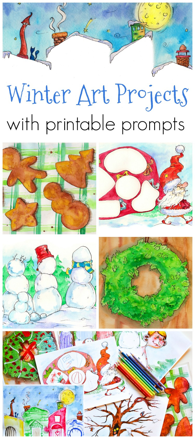 Kids Art Activities
 Winter Art Projects with Printable Prompts for Kids