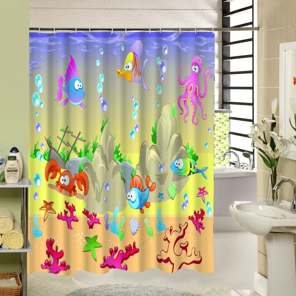 Kids Bathroom Curtains
 Kids Shower Curtain Polyester Fabric 3d Print Waterproof