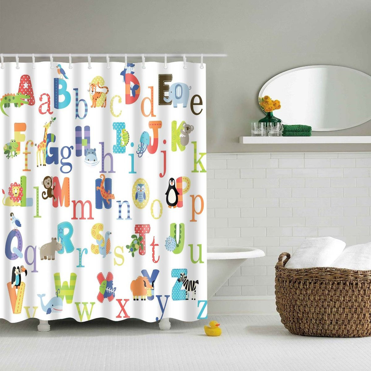 Kids Bathroom Curtains
 Alphabet Educational Cute Animal Kids Shower Curtain