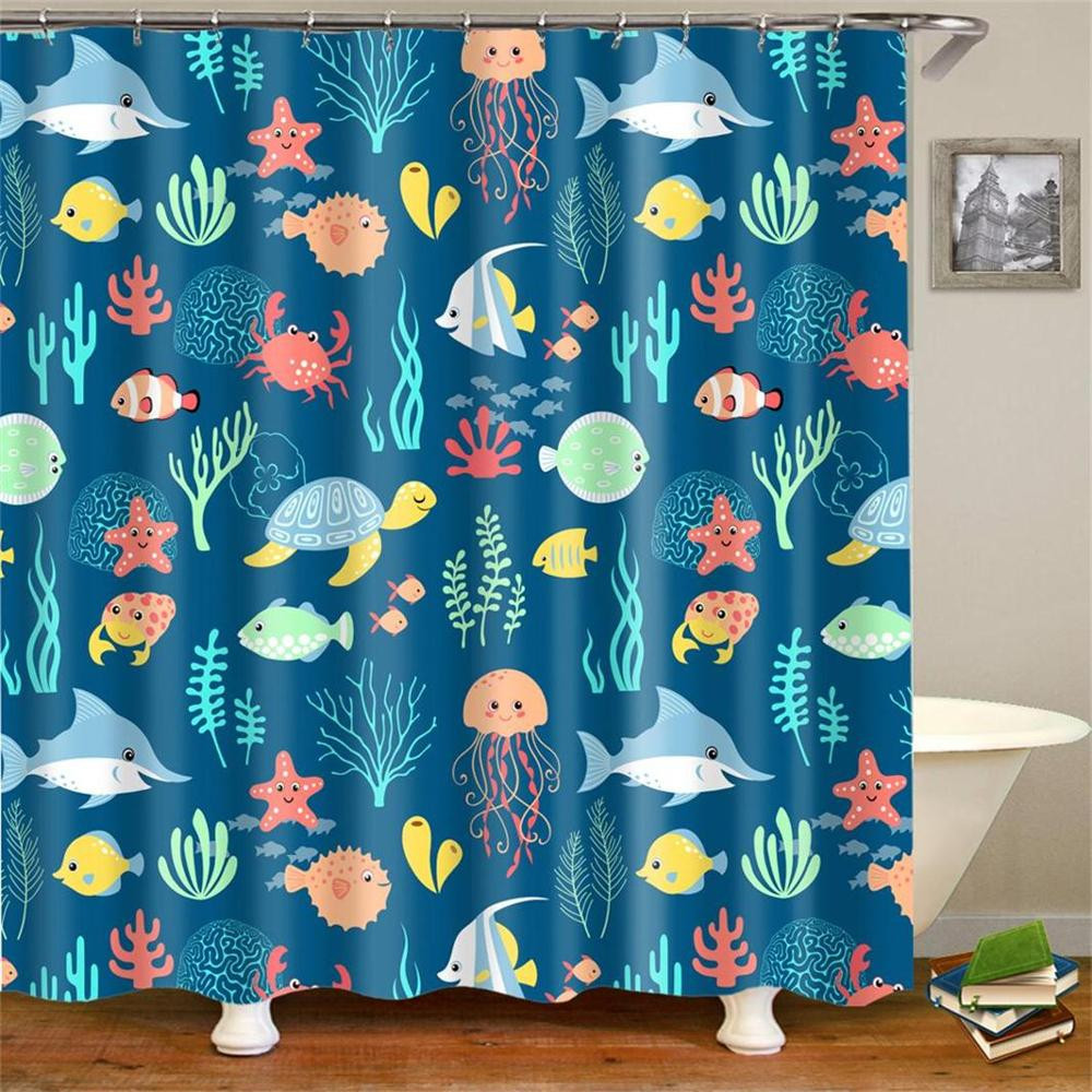 Kids Bathroom Curtains
 Cartoon Kids Fabric Shower Curtain Waterproof Blue Ocean