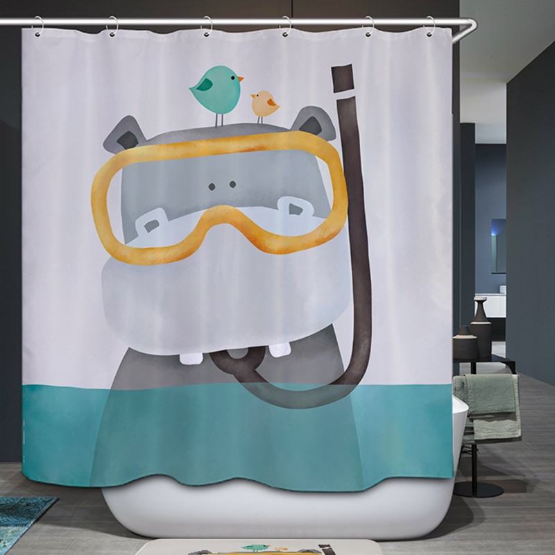 Kids Bathroom Curtains
 Homing Cute Cartoon Bear Hippo Kid Bath Polyester Curtain