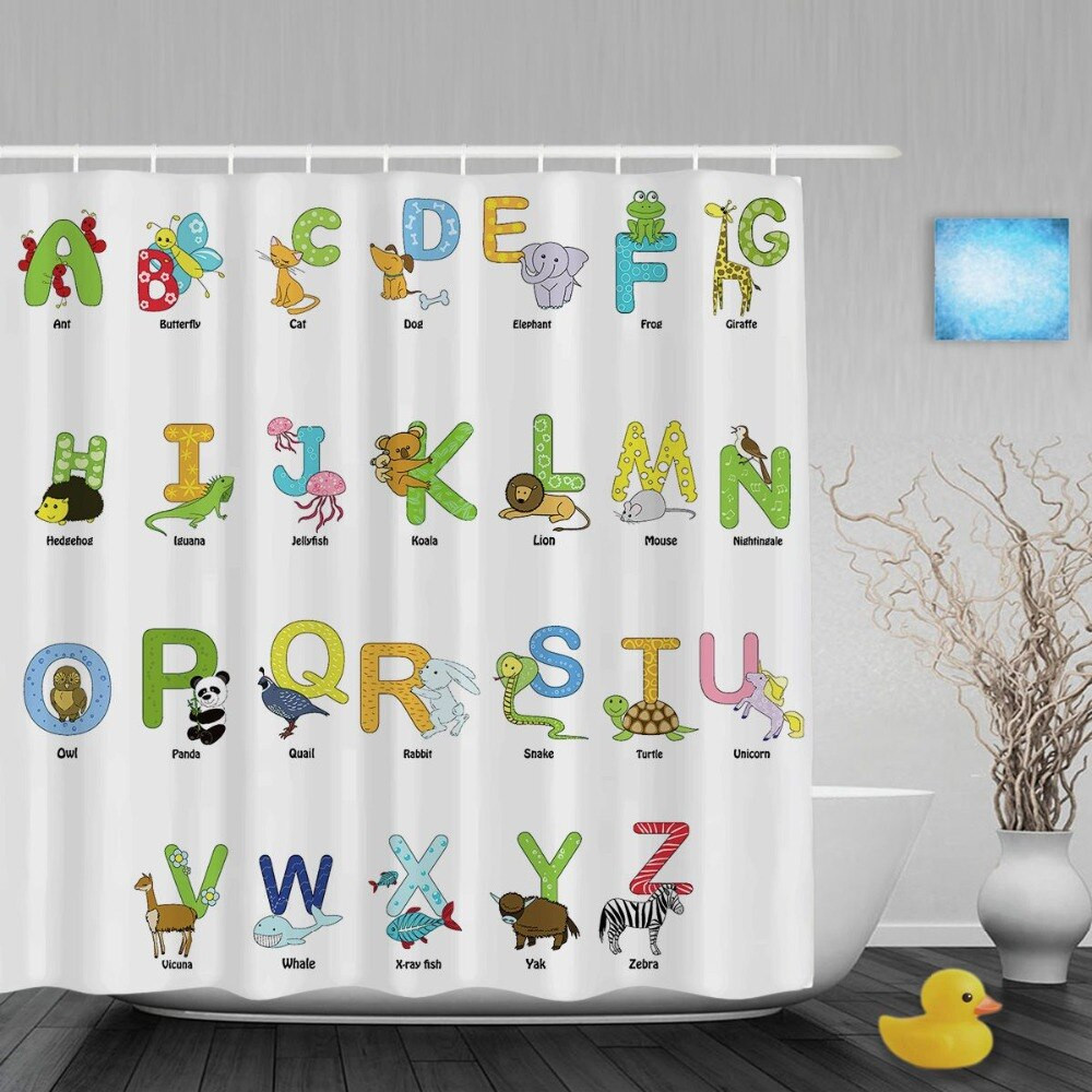 Kids Bathroom Curtains
 Cartoon Animals Alphabet Letters Kids Shower Cutains Cute