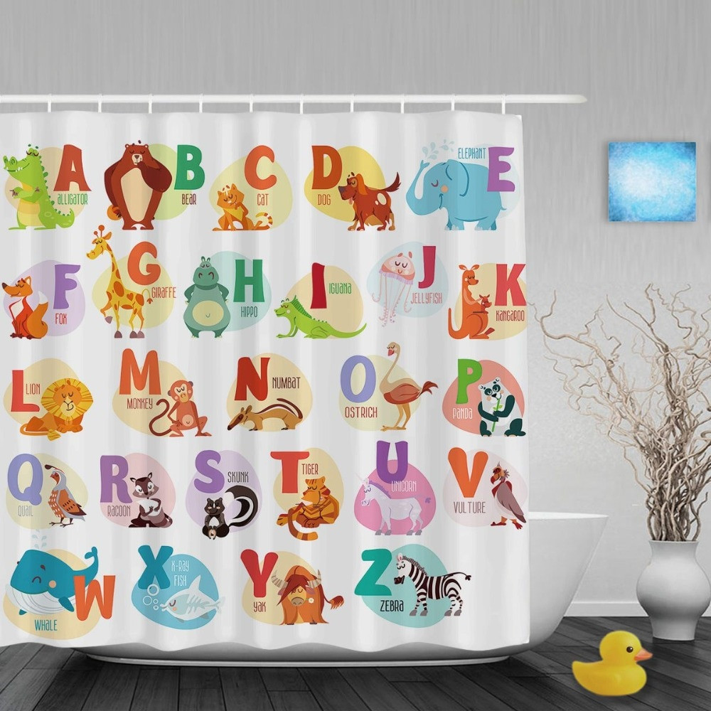 Kids Bathroom Curtains
 Educational Alphabet Letters Kids Shower Cutains Cute