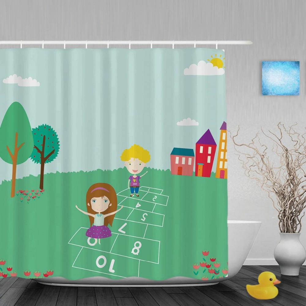 Kids Bathroom Curtains
 Cartoon Cute Elements Kids Shower Curtain Boys Girls