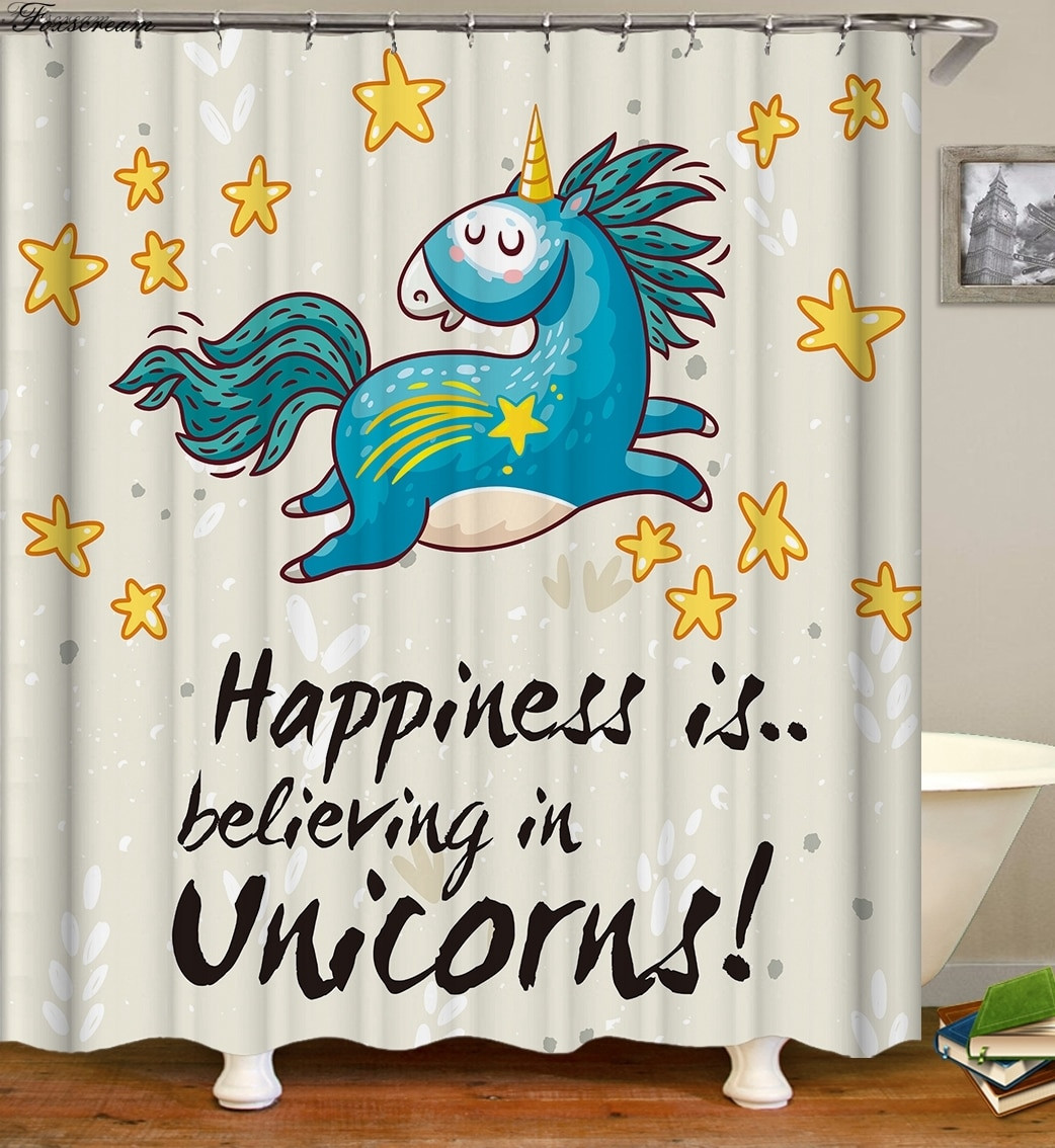 Kids Bathroom Curtains
 Cartoon Unicorn Shower Curtain For Kids Bathroom Rainbow