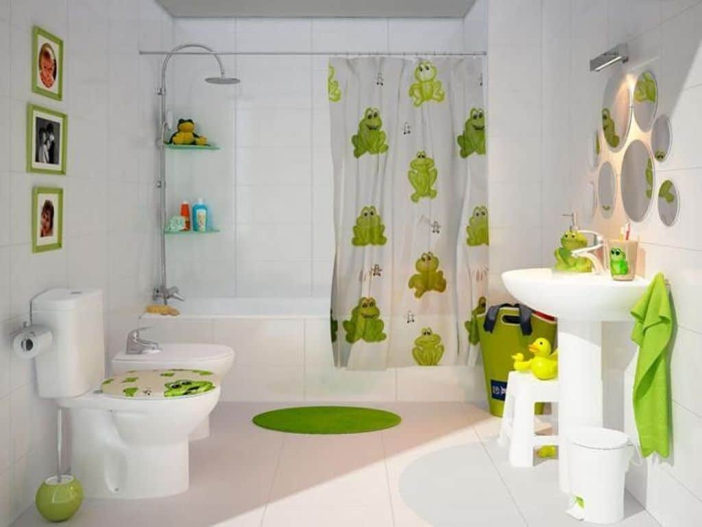 Kids Bathroom Sets
 Kids Bathroom With White Fixtures And Green Accessories