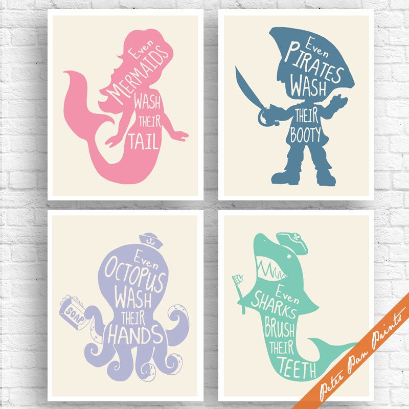 Kids Bathroom Sign
 Uni Kids Funny Bathroom A Set of 4 Art Print Unframed