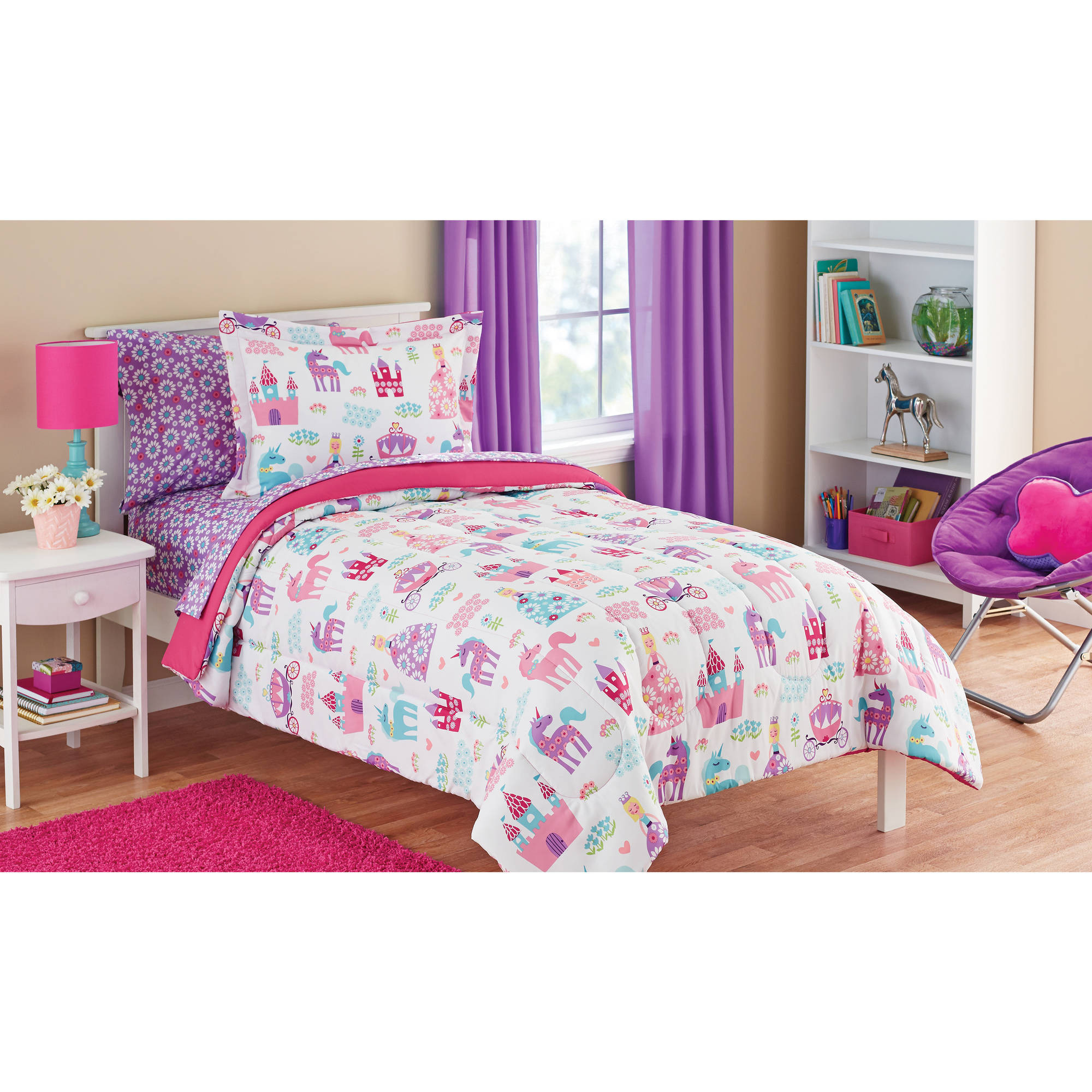 Kids Bedroom Sets Walmart
 Mainstays Kids Pretty Princess Bed in a Bag Bedding Set
