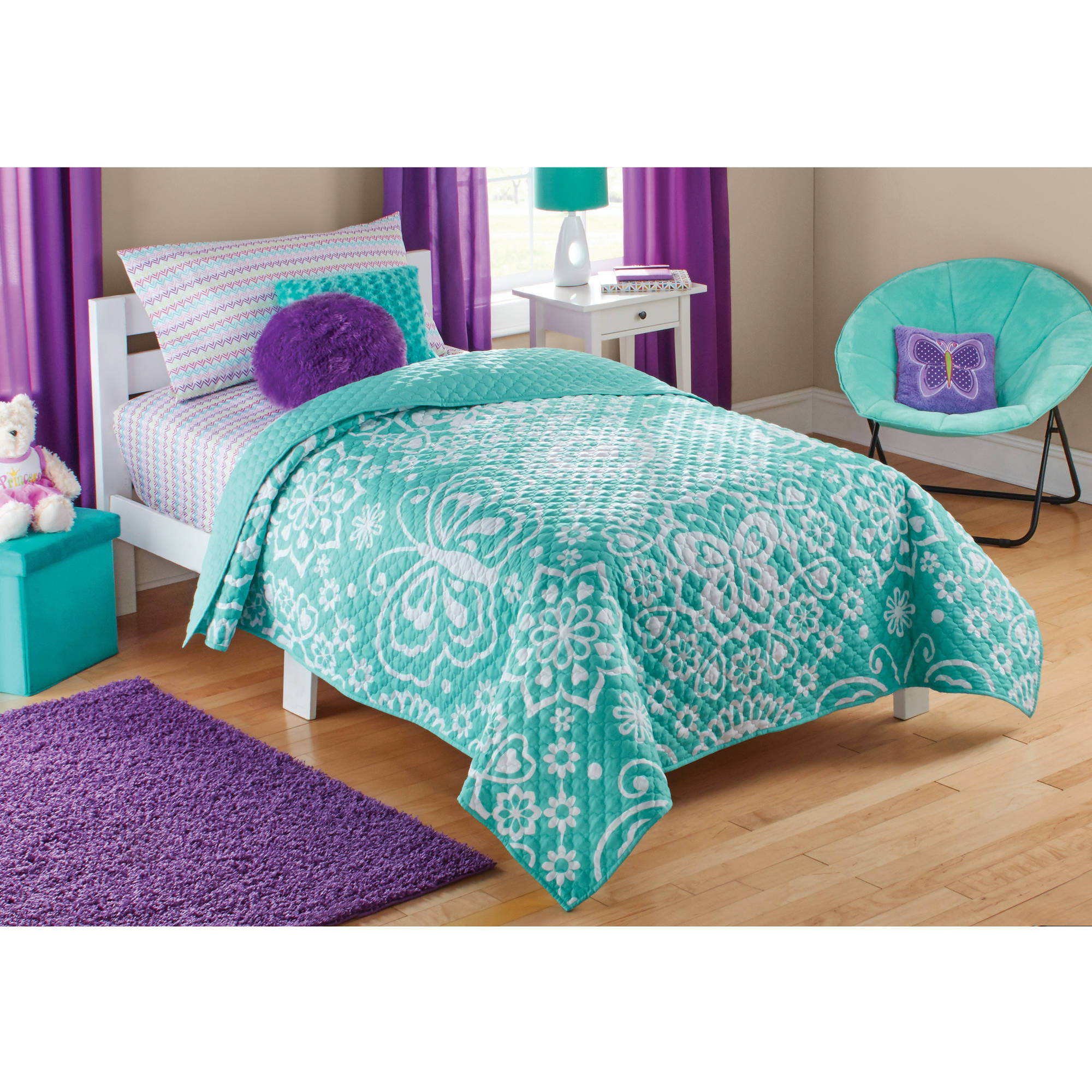 Kids Bedroom Sets Walmart
 Mainstays Kids Purple Butterfly Coordinated Bed in a Bag