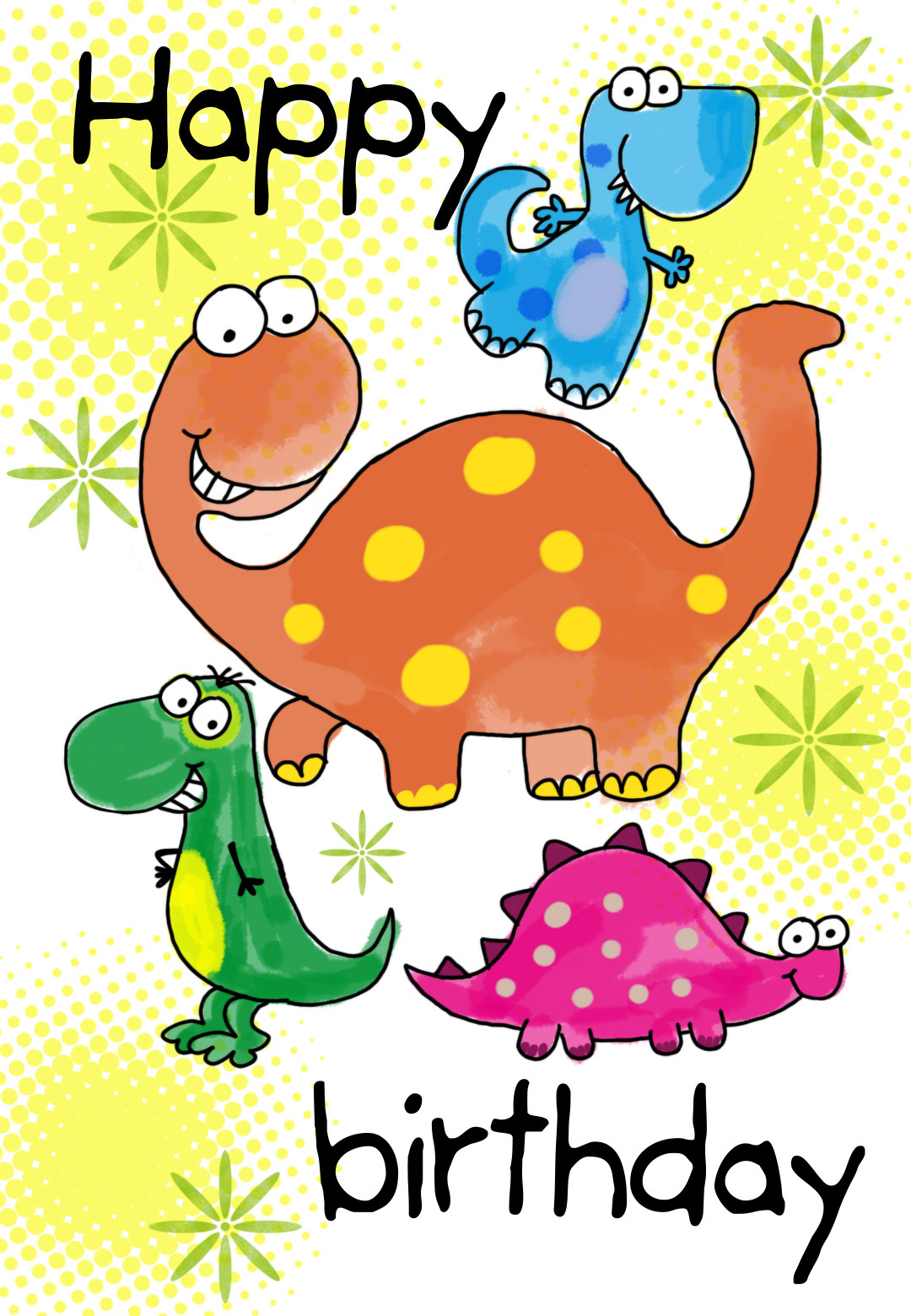 Kids Birthday Card
 Four Cute Dinosaurs Birthday Card