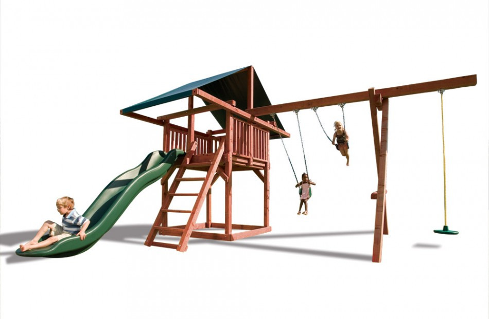 Kids Creations Swing Set
 Opening Act Wood Swingset with Kids Slide & Canopy
