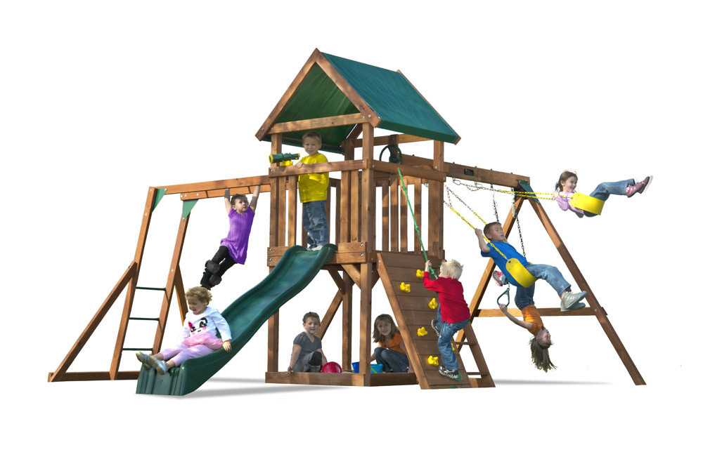 Kids Creations Swing Set
 High Flyer Wood Swing Set with Monkey Bars and slide
