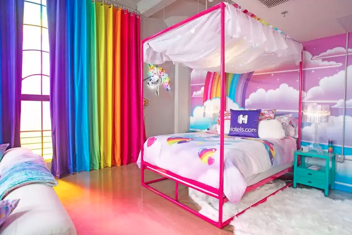 Kids Dream Room
 Rent the multicolored Lisa Frank room of your dreams for