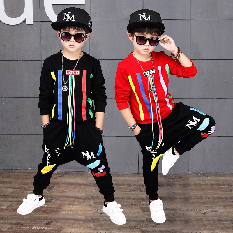 Kids Hip Hop Fashion
 2018 Autumn Boys Hip Hop Clothing Set Kids Color Bars