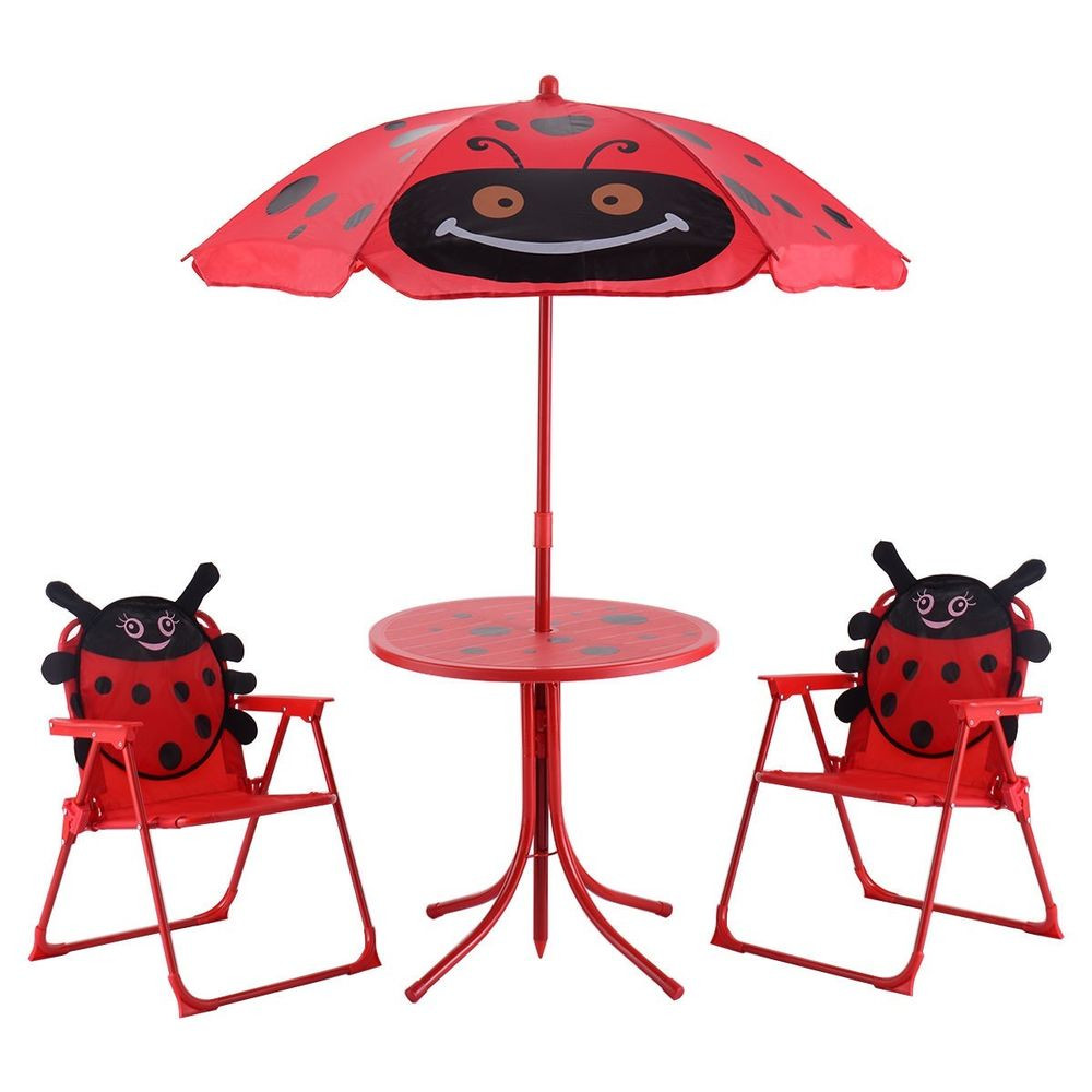 Kids Outdoor Table And Chairs
 Kids Patio Set Table And 2 Folding Chairs w Umbrella