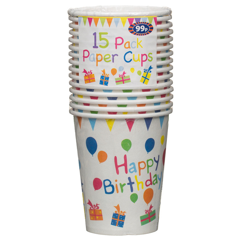 Kids Party Cups
 9oz Paper Cups 15pk Happy Birthday Kids Parties