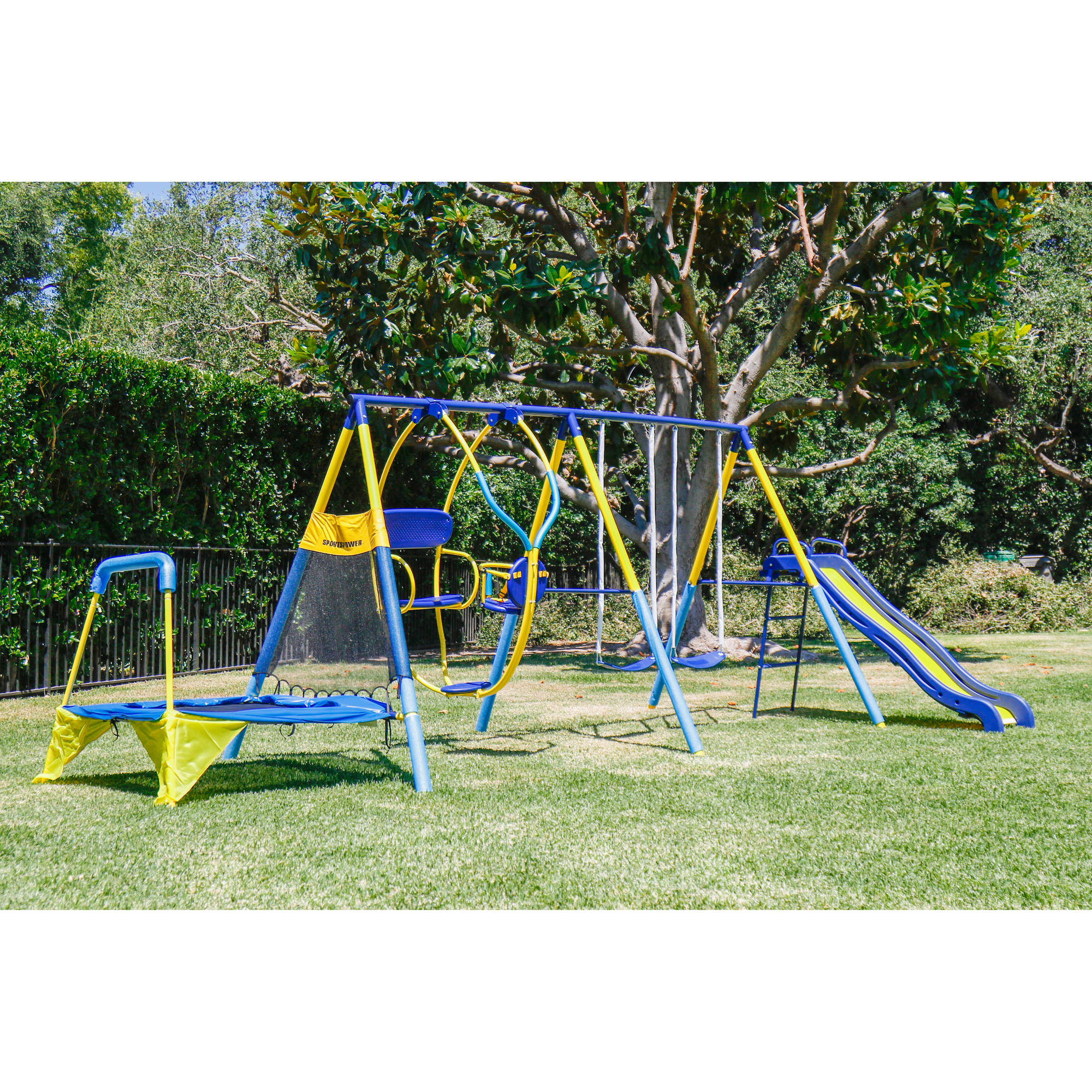 Kids Play Swing
 Kids Playground Set Outdoor Swing Slide w Trampoline