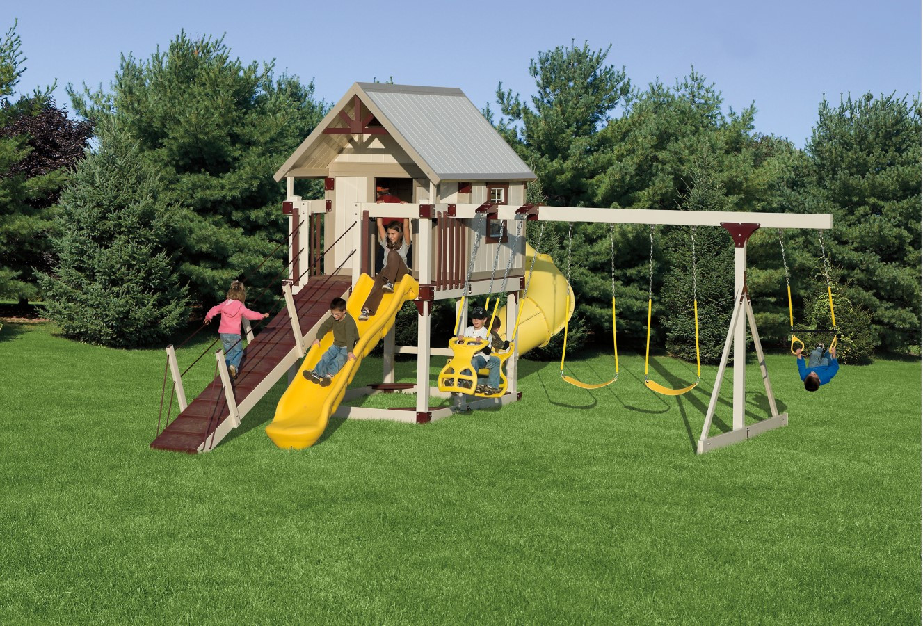 Kids Play Swing
 Happy Hideout Playset Package with Swings & Slide H68 7