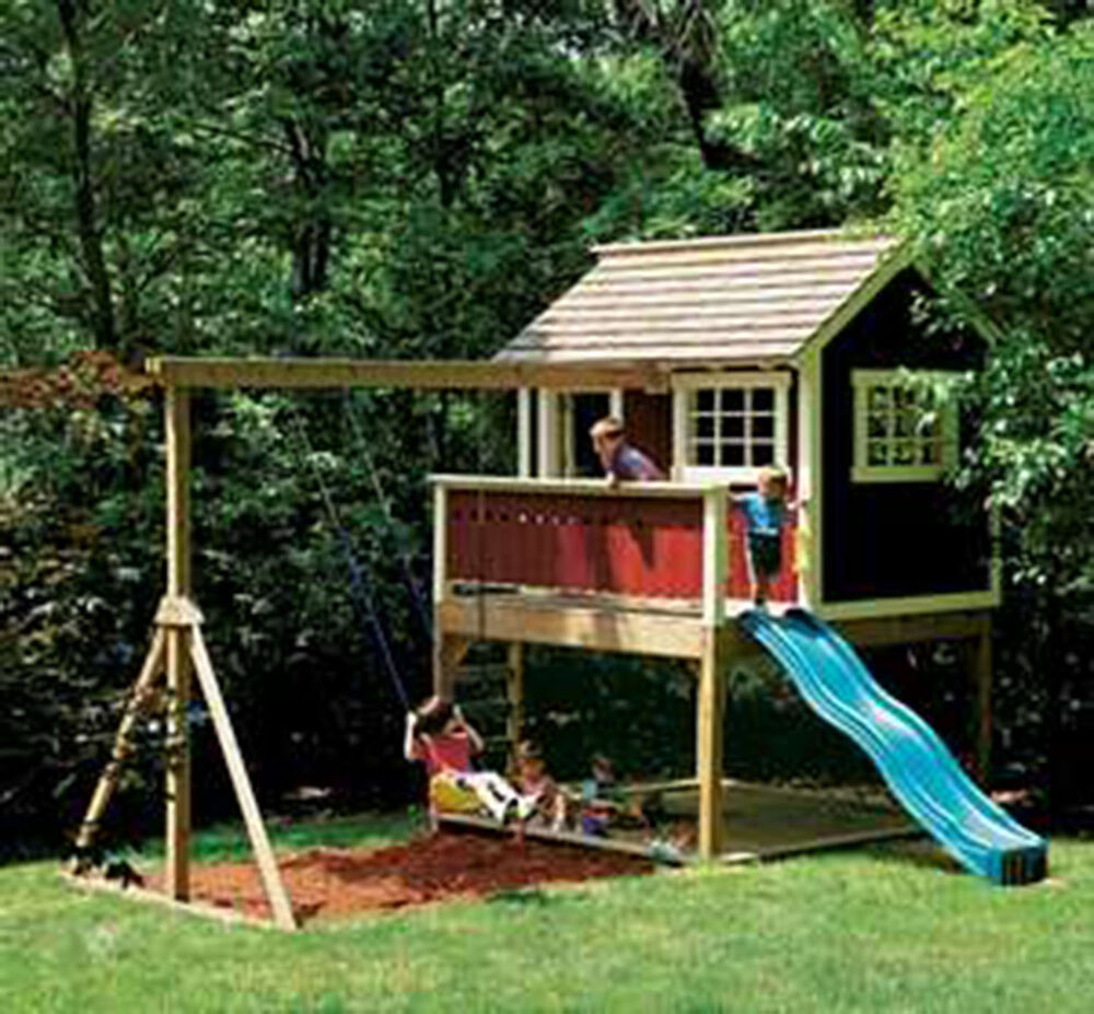 Kids Playhouse Swing Set
 Kids Outdoor Wooden Playhouse Swing Set Detailed Plan