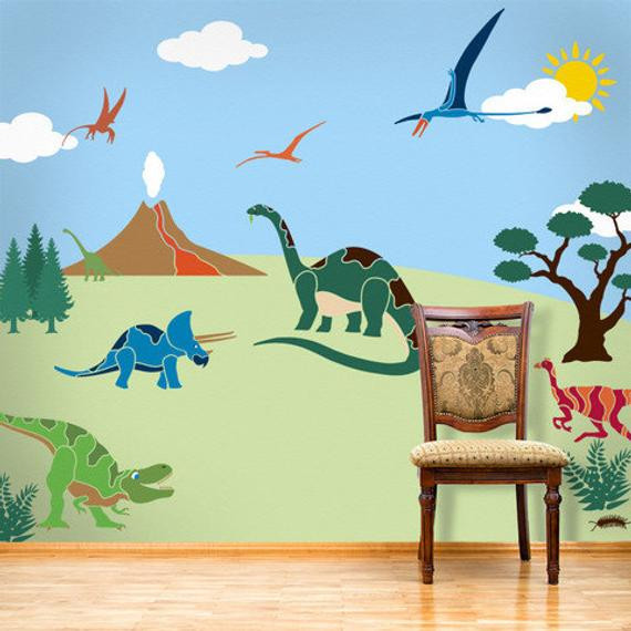 Kids Room Stencils
 Dinosaur Wall Mural Stencil Kit for Boys or Baby by